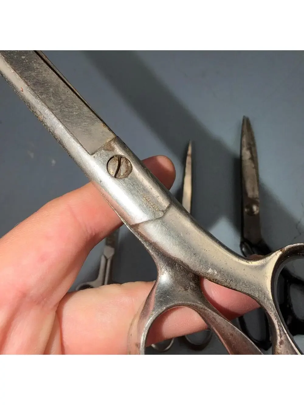 4 Pairs of Used Vintage Scissors Silver Handle Henkel Italy Steel Rare 60s